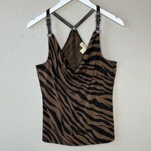 Michael Kors Black & Brown Zebra Faux Leather Adjustable Buckle Strap Top Size M